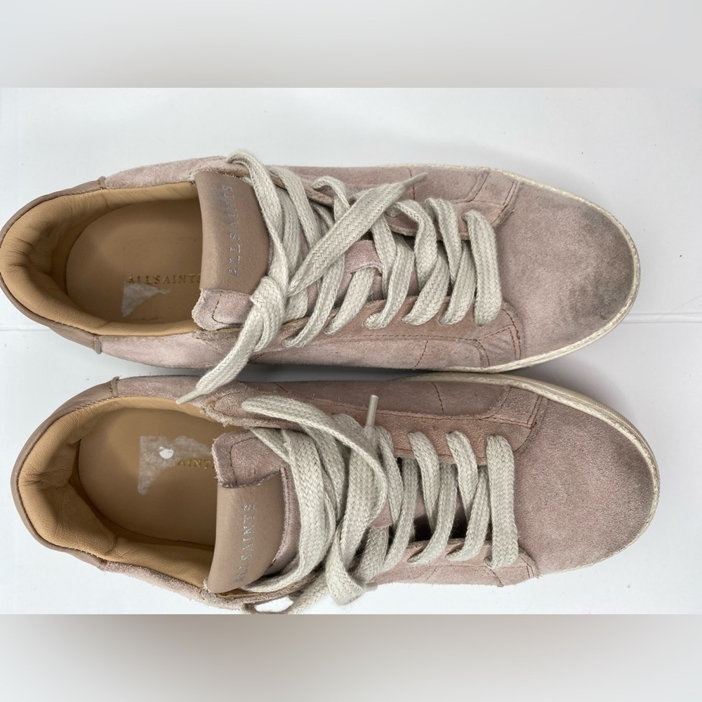 Allsaints Distressed Pink Look Pink Sheer Suede Sneakers Like New - Picture 3 of 8